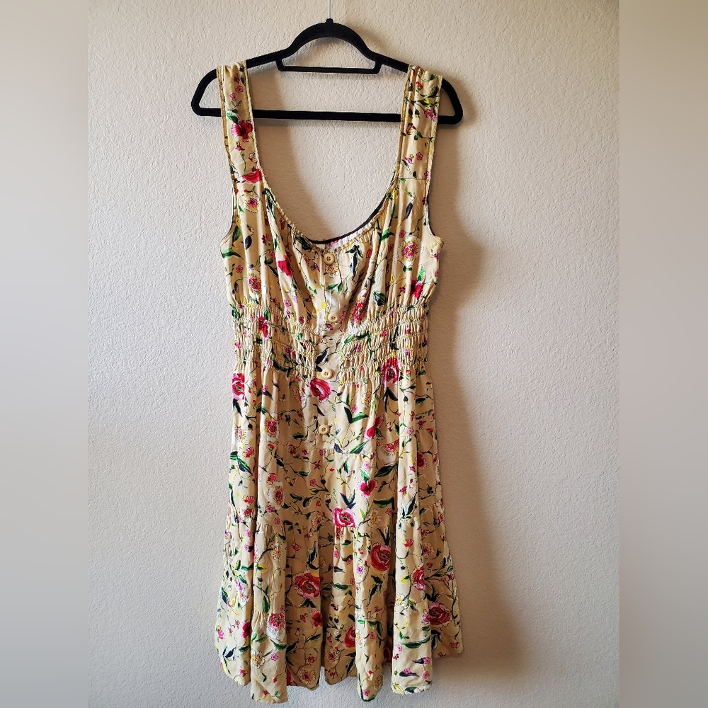 Lapis Cream Floral Midi Dress with Pink & Green Accents